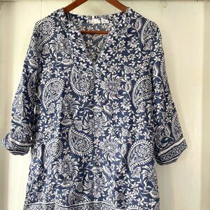 Sigrid Olsen Tunic Top Womens Sm Floral Linen Langenlook Beachy Resort Coastal